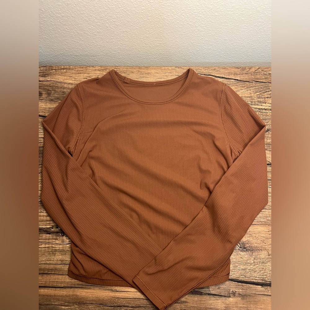 Lululemon All It Takes Ribbed Nulu Long Sleeve Top Size 8 Roasted Brown Stretch - Picture 4 of 4